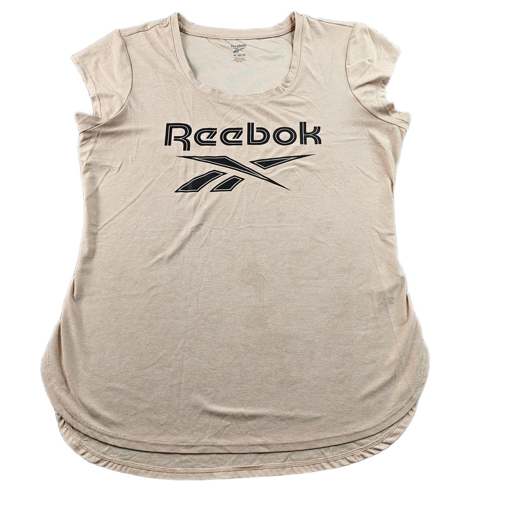 Reebok Activewear Top Womens Medium Tan Stretch Athletic Fit Cap Sleeve Pullover